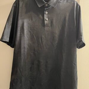 Tommy Bahama Black Short-Sleeve Polo with Subtle Palm Jacquard